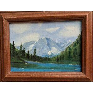 Original Mountain Landscape Painting In Wood Frame 6.75" x 8.75" Signed By Artis